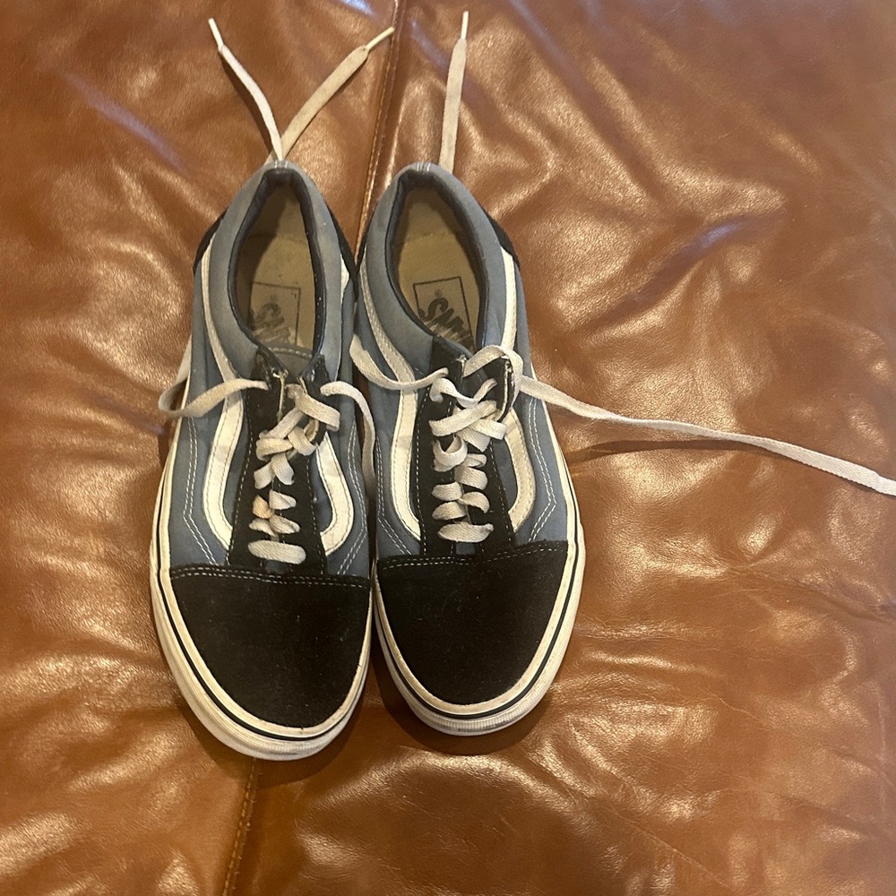 Vans Low-Top Skate Sneakers in Black, Blue & White